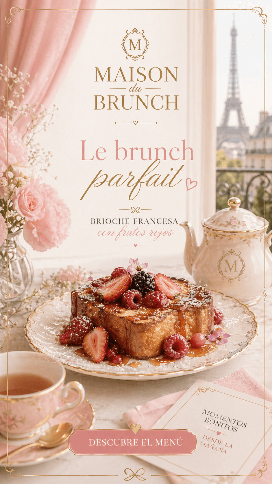 "Le brunch parfait: brioche francesa con frutos rojos. Momentos bonitos desde la mañana ☕"