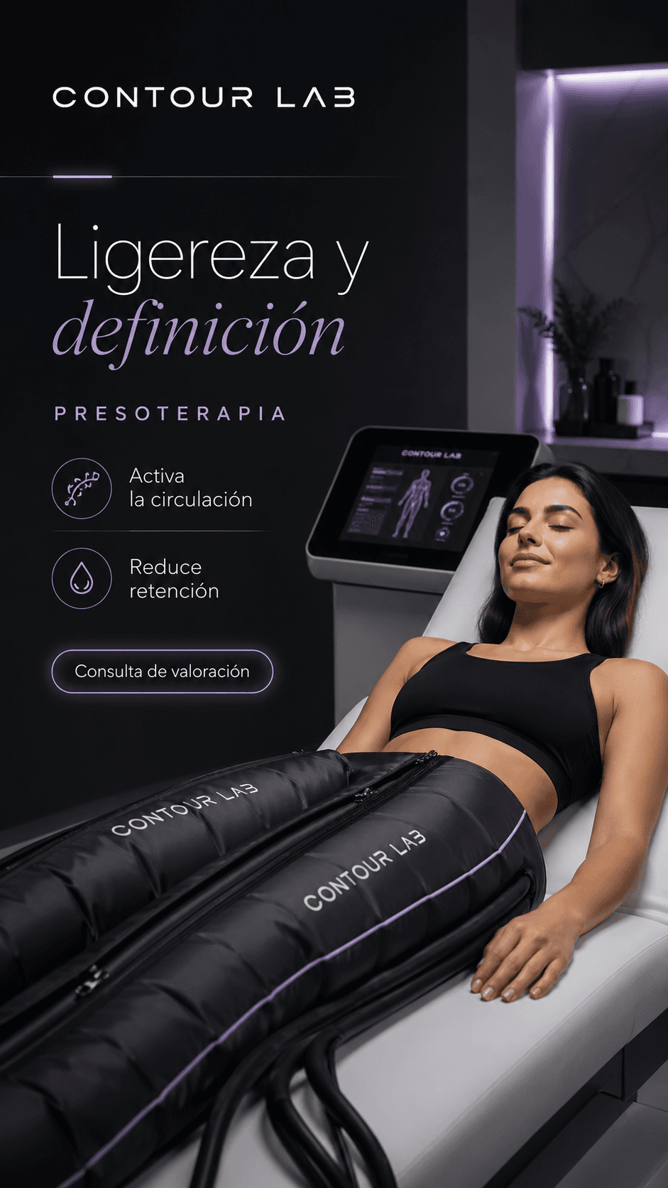 "Presoterapia: activa la circulación y reduce la retención. Consulta de valoración gratuita."