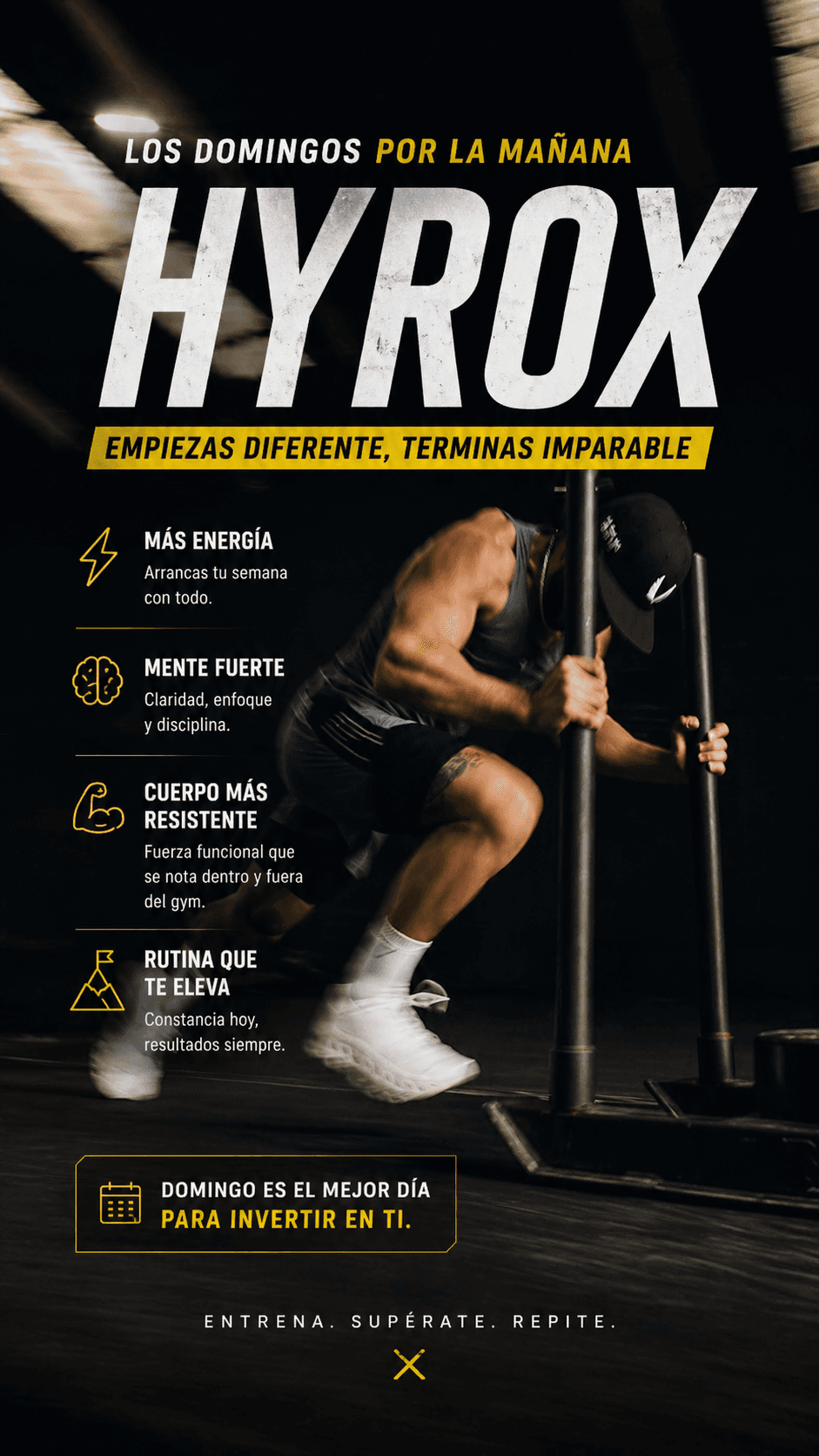 "Domingos de Hyrox. Empiezas diferente, terminas imparable."